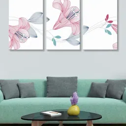 999Store White & Pink Hibiscus Flower Art 3 Frame Canvas Paintings-21