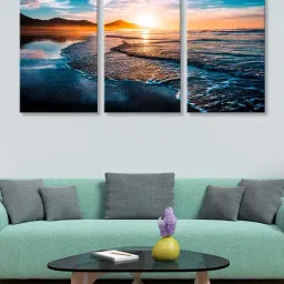 999Store Blue Sky, Water and Sunrise Art 3 Frame Canvas Paintings-18