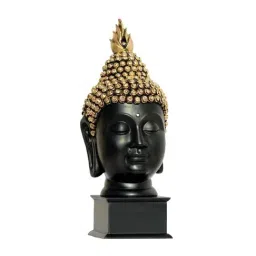 eCraftIndia Black Golden Handcrafted Lord Buddha Head with Stand-1