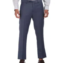 Arrow Slate Blue Regular Fit Self Pattern Flat Front Trousers-picture-13