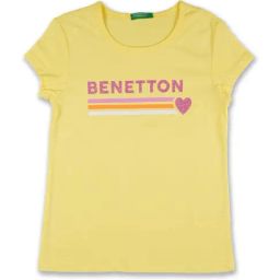 United Colors of Benetton Kids Yellow Cotton Logo Print T-Shirt-image-43