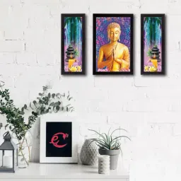 eCraftIndia Set of 3 Lord Buddha Satin Matt Texture UV Art Painting-image-48