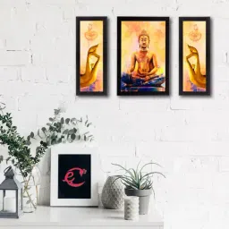 eCraftIndia Set of 3 Lord Buddha Satin Matt Texture UV Art Painting-image-55