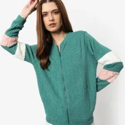 Campus Sutra Green Striped Sweatshirt-image-62