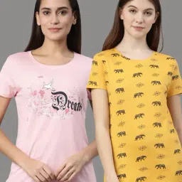 Kryptic Yellow & Pink Printed Cotton T-Shirt - Pack of 2-image-22