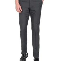 Arrow Dark Grey Regular Fit Self Pattern Trousers-image-28