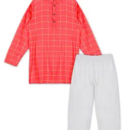 Kiddopanti Kids Red & White Printed Full Sleeves Kurta with Pyjamas-13