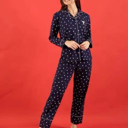 Sweet Dreams Navy Cotton Printed Shirt With Pyjamas-image-98
