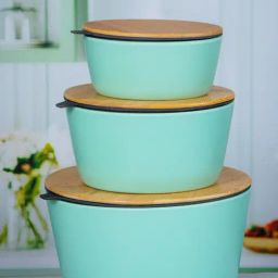 Stehlen Green Melamine Storage Bowl with Airtight Wooden Lid - Set of 3-image-57
