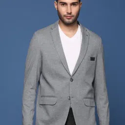 SHOW OFF Grey Cotton Slim Fit Solid Blazer-image-74
