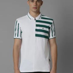 Louis Philippe White Cotton Slim Fit Striped Polo T-Shirt-picture-14