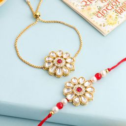 Anouk Kundan Studded And Beaded Bhaiya Bhabhi Rakhis With Roli Chawal Chandan & Mishri-15