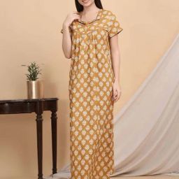 Sweet Dreams Musturd Printed Nighty-image-17