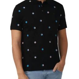 Simon Carter London Black Printed Slim Fit Polo T-Shirt-image-55
