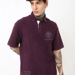 Bewakoof Marvel Merchandise Purple Cotton Oversized Fit Graphic Polo T-Shirt-image-36