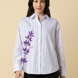 Allen Solly White Cotton Stripes Shirt-image-60