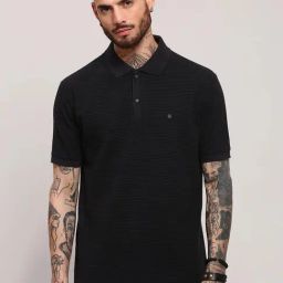 showoffff Showoff Black Cotton Slim Fit Self T-Shirt-picture-2