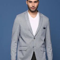 SHOW OFF Navy Blue Cotton Slim Fit Solid Blazer-image-73