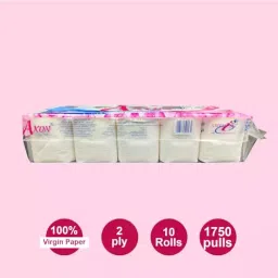 Axon 2 Ply Super Toilet Paper Rolls 10 in 1 10x10 cm, 1750 Pulls (175 Pulls x 10 Pkt) image 2