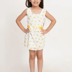 Creative Kid'S Girls Yellow Cotton Regular Fit Printed Dress-image-94