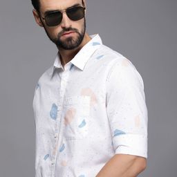 WROGN Men White Abstract Printed Slim Fit Pure Cotton Casual Shirt-image-0