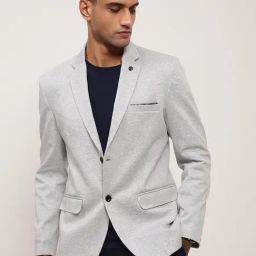 SHOW OFF Grey Cotton Slim Fit Solid Blazer-image-27