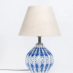 Fabindia Blue Malar Ceramic Bedside Table Lamp-image-29