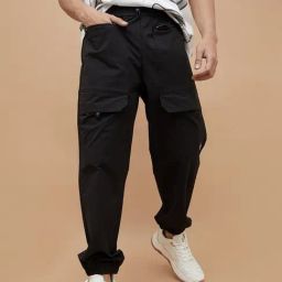 Smileyworld Black Regular Fit Joggers-image-10