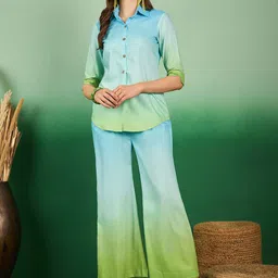Sangria Ombre Printed Shirt & Trouser Co-Ords-image-91