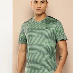Alcis Green Geometric Slim Fit Geometric T-Shirt-image-65