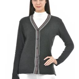 American Eye Dark Grey Self Design Sweaters-picture-2