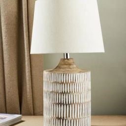 Fabindia White Rhythm Wood Bedside Table Lamp-picture-19