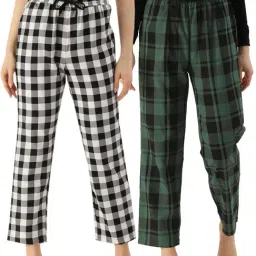 Kryptic Green & Black Cotton Checks Lounge Pants (Pack Of 2)-image-12
