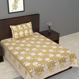 Salgia Brown Floral 144 TC Single Bedsheet With Pillow Cover-image-87
