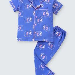 Nite Flite Kids Royal Blue Cotton Printed Shirt Set-image-70