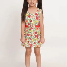 Creative Kid'S Girls Red Cotton Regular Fit Printed Dress-image-91