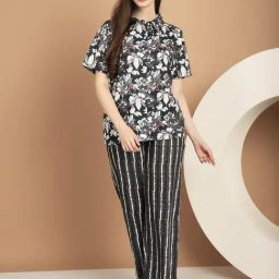 Kanvin Navy Cotton Printed Shirt Pyjamas Set-image-99