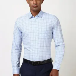 Peter England Blue Cotton Slim Fit Checks Shirt-picture-8