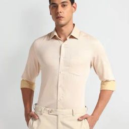 Arrow Beige Cotton Slim Fit Striped Shirt-picture-30