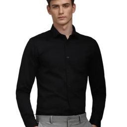 Louis Philippe Black Cotton Slim fit Solid Shirts-picture-1
