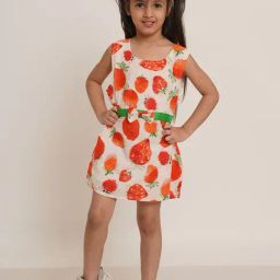 Creative Kid'S Girls Orange Cotton Regular Fit Printed Dress-picture-43