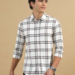Bushirt Cream Cotton Polyblend Regular Fit Checks Casual Shirt-image-66