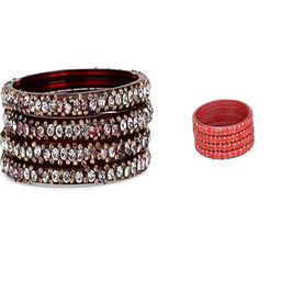 SOMIL Set Of 8 Maroon Alloy Artificial Stones and Beads Antique Bangles-image-56