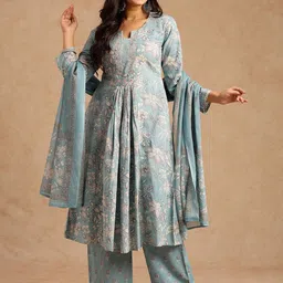 GULMEHAK Women Floral Printed Pure Cotton Anarkali Kurta with Palazzo & Dupatta-picture-25