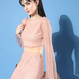 DressBerry Women Blush Pink Self Design Net Co-Ord Set-image-18