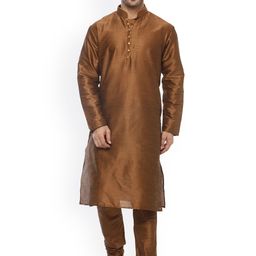 Hangup Men Brown Solid Straight Kurta-image-29