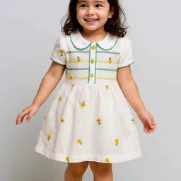 Lagorii Girls White Embroidered Vintage Inspired Fit & Flare Dress-picture-56