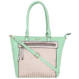 Elle Green & Beige Textured Shoulder Handbag-image-40