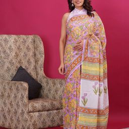 Vanedik Floral Pure Cotton Block Print Saree-16
