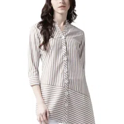 Style Quotient White & Beige Striped Shirt-3